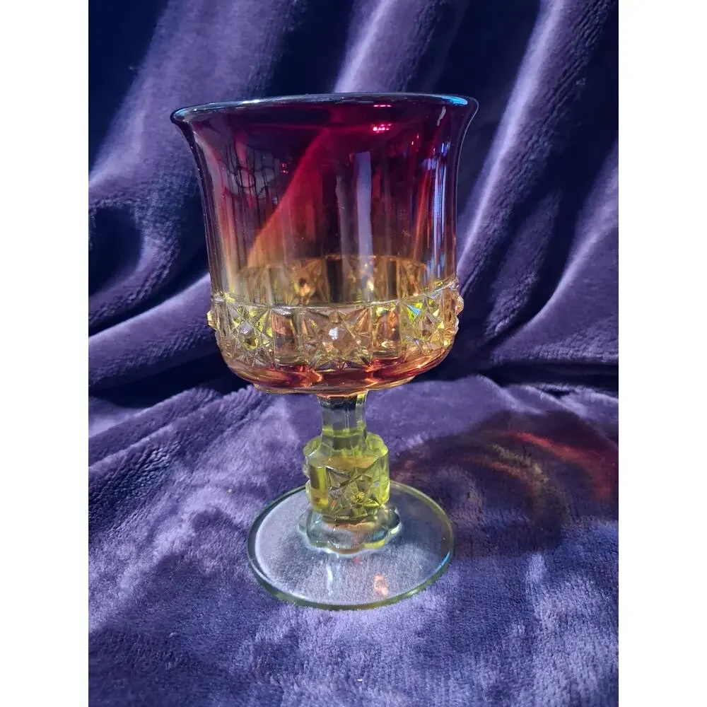 Vintage Amberina LG Wright Glass Daisy & Cube Glass Water Goblet 5.75
